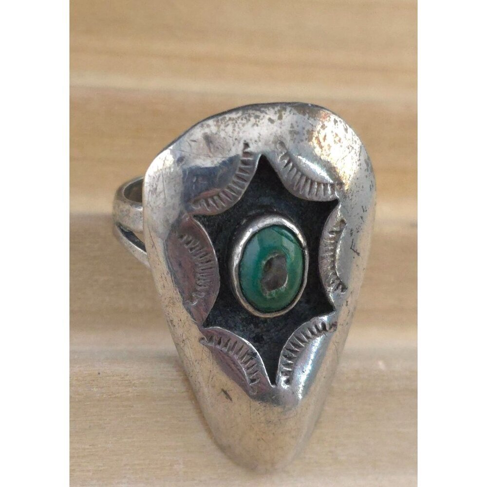 Handcrafted Sterling Silver 925 & Turquoise Vintage Ring Starburst Design READ - Picture 8 of 12